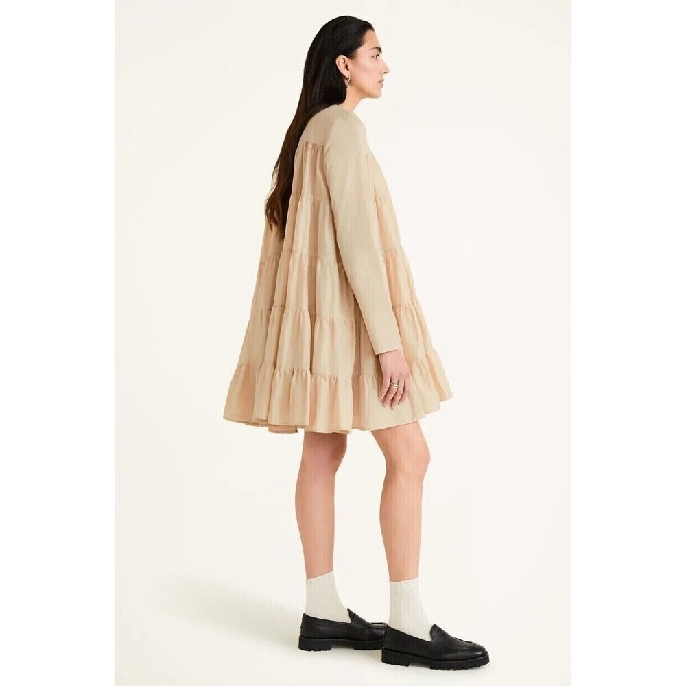 Merlette Soliman Mini Dress Long Sleeve Tiered Flared Swing Cotton M 270443 - Picture 3 of 8